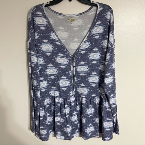 Women’s Simply Southern Long Sleeve Blue & White Aztec Pattern Cardigan Size XL - Picture 1 of 7